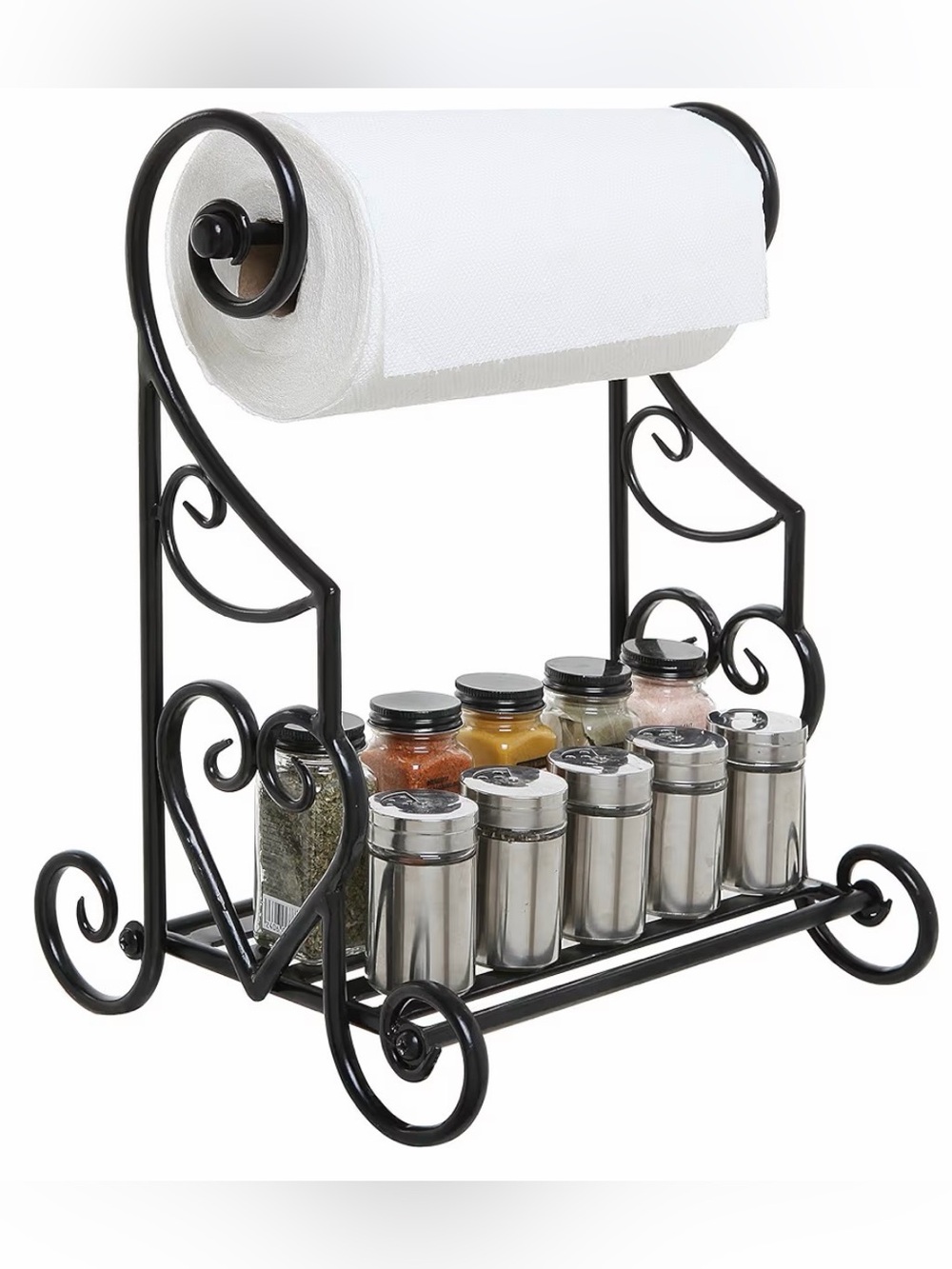 Heart Scroll Metal Paper Towel Holder Stand Slatted Condiment Shelf Spice Rack
